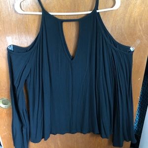 Open Shoulder Black Blouse